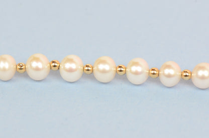 14K Yellow Gold Natural White genuine Pearl Necklace, Bracelet, Earrings Set