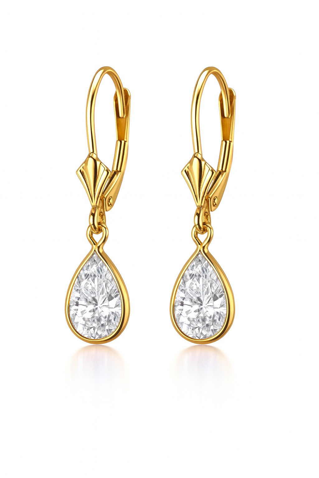 14KYellow Gold Leverback;Birthstone Tear Drop shape Dangle Earrings High Quality