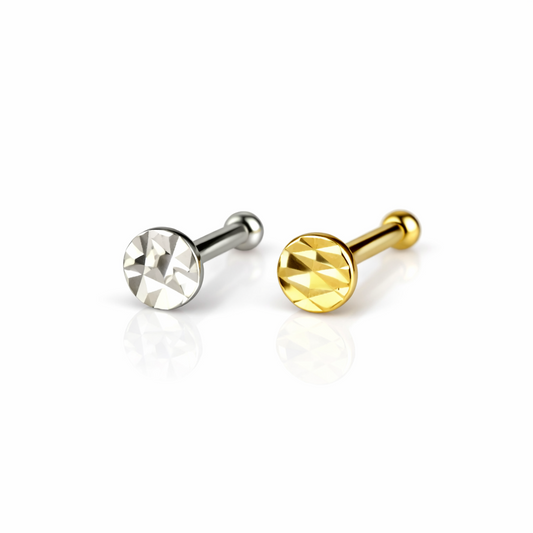 14k Yellow or White Gold Round Flat Nose Piercing Stud