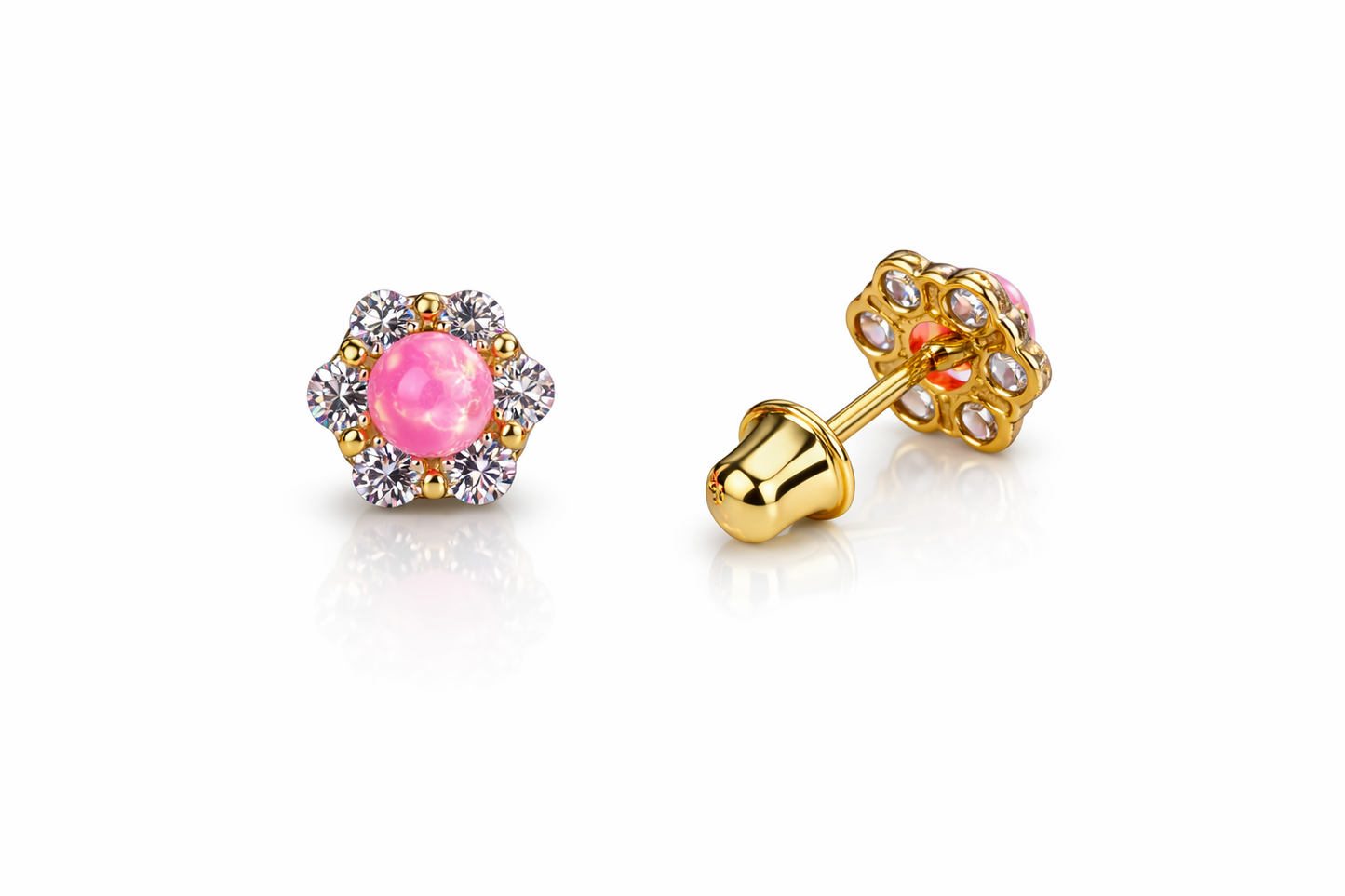 14k Yellow Gold Opal Stud Earrings/ Screw Back