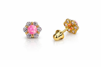 14k Yellow Gold Opal Stud Earrings/ Screw Back
