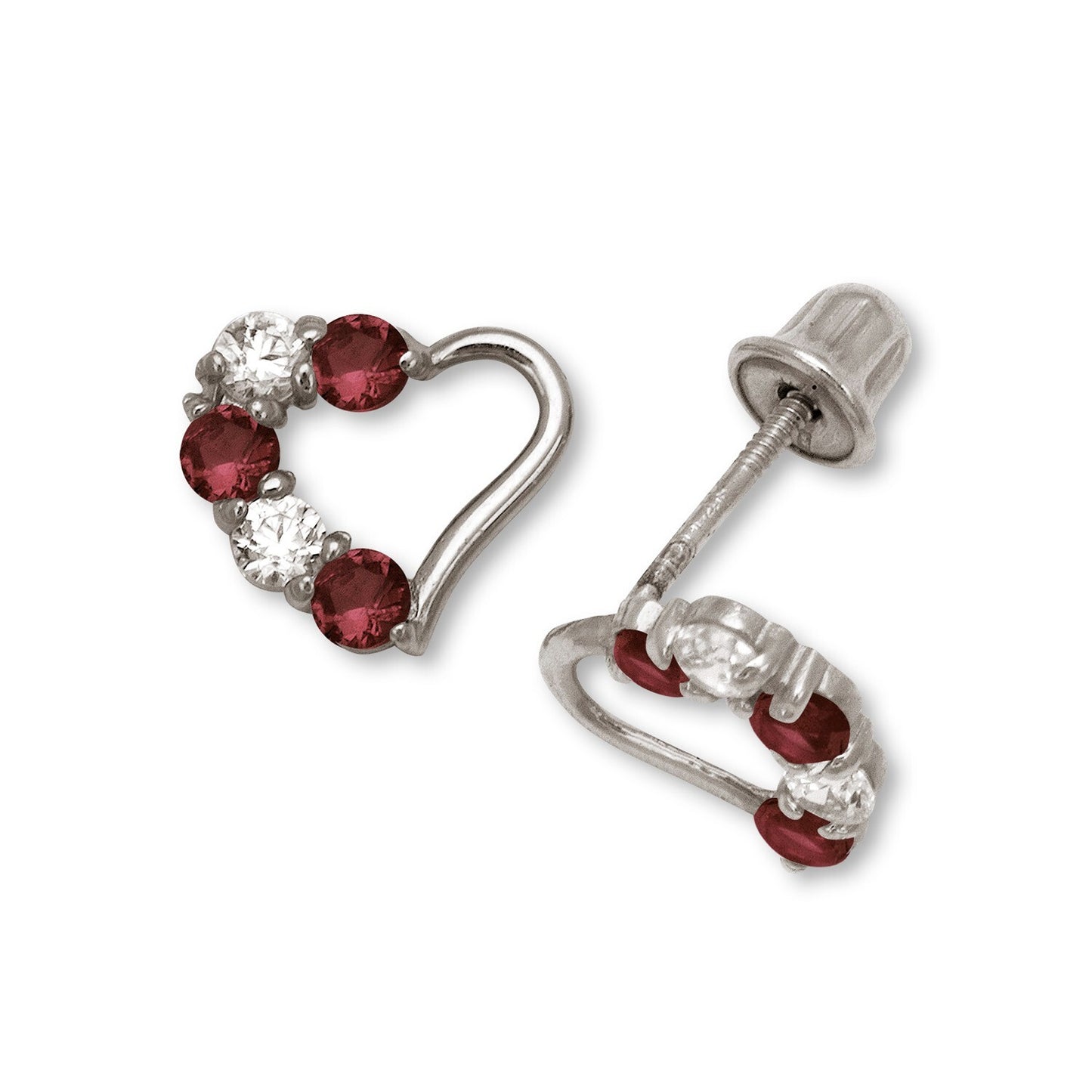14K Yellow & White Gold Heart Stud Earrings for Girls