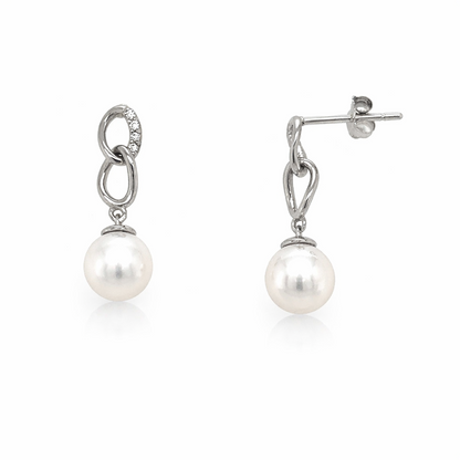 14K Yellow/White Gold Dangle Genuine Natural Pearl Push Back Earrings