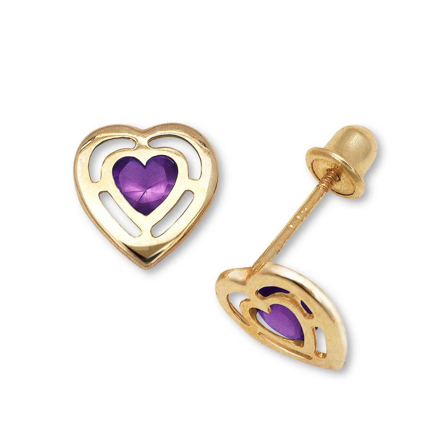 14k Yellow & White Gold CZ Open Heart Stud Earrings for Women
