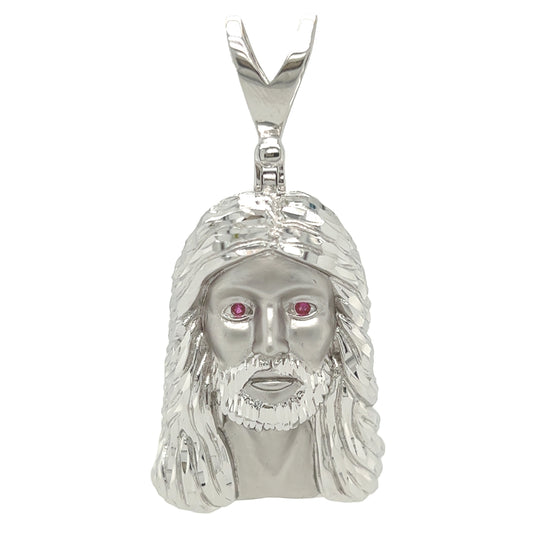 925 Sterling Silver Jesus Head with Tourmaline CZ eyes Charm Pendant