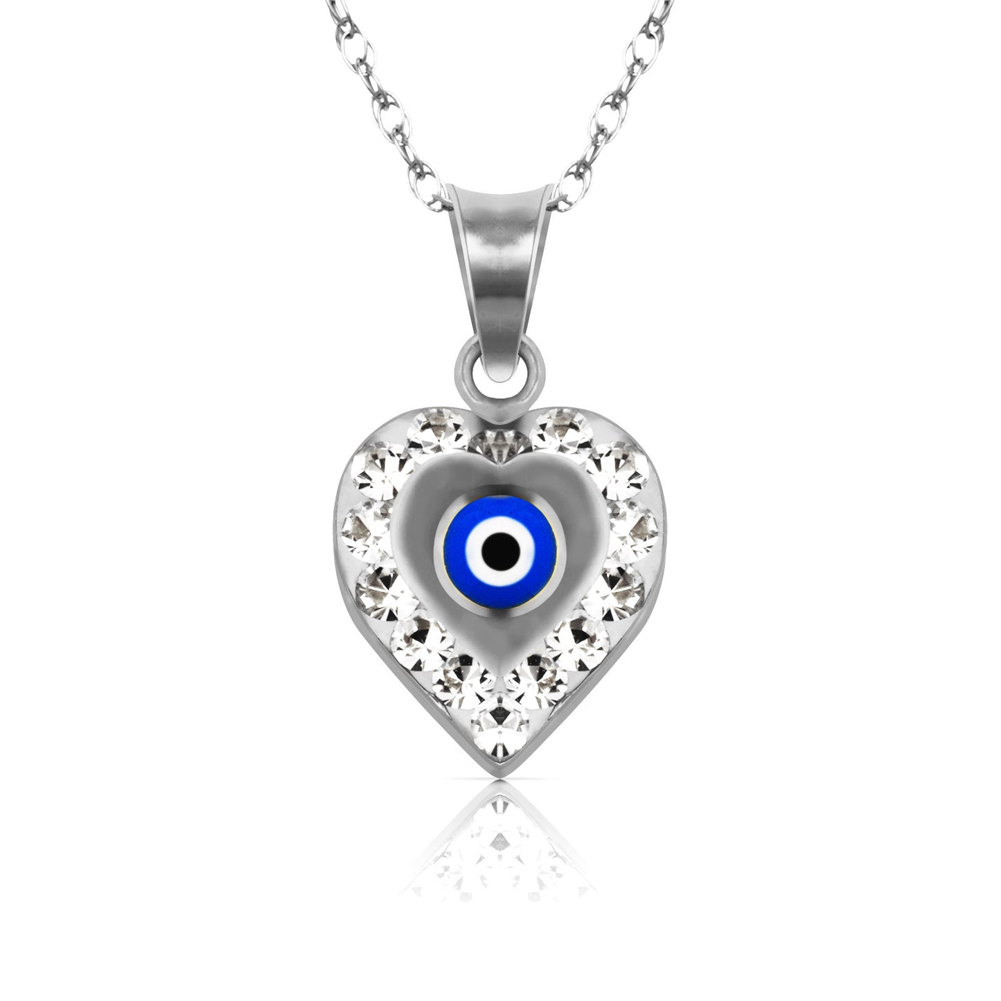 14k Yellow or White Gold CZ Heart Evil Eye Pendants