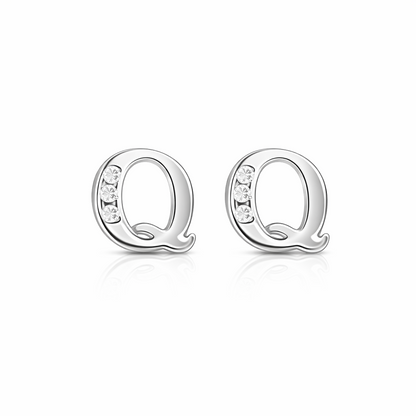 14k Yellow or White Gold Initial Letters CZ Stud Earrings