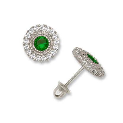 14K Yellow & White Gold Round Shaped CZ Earrings for Women