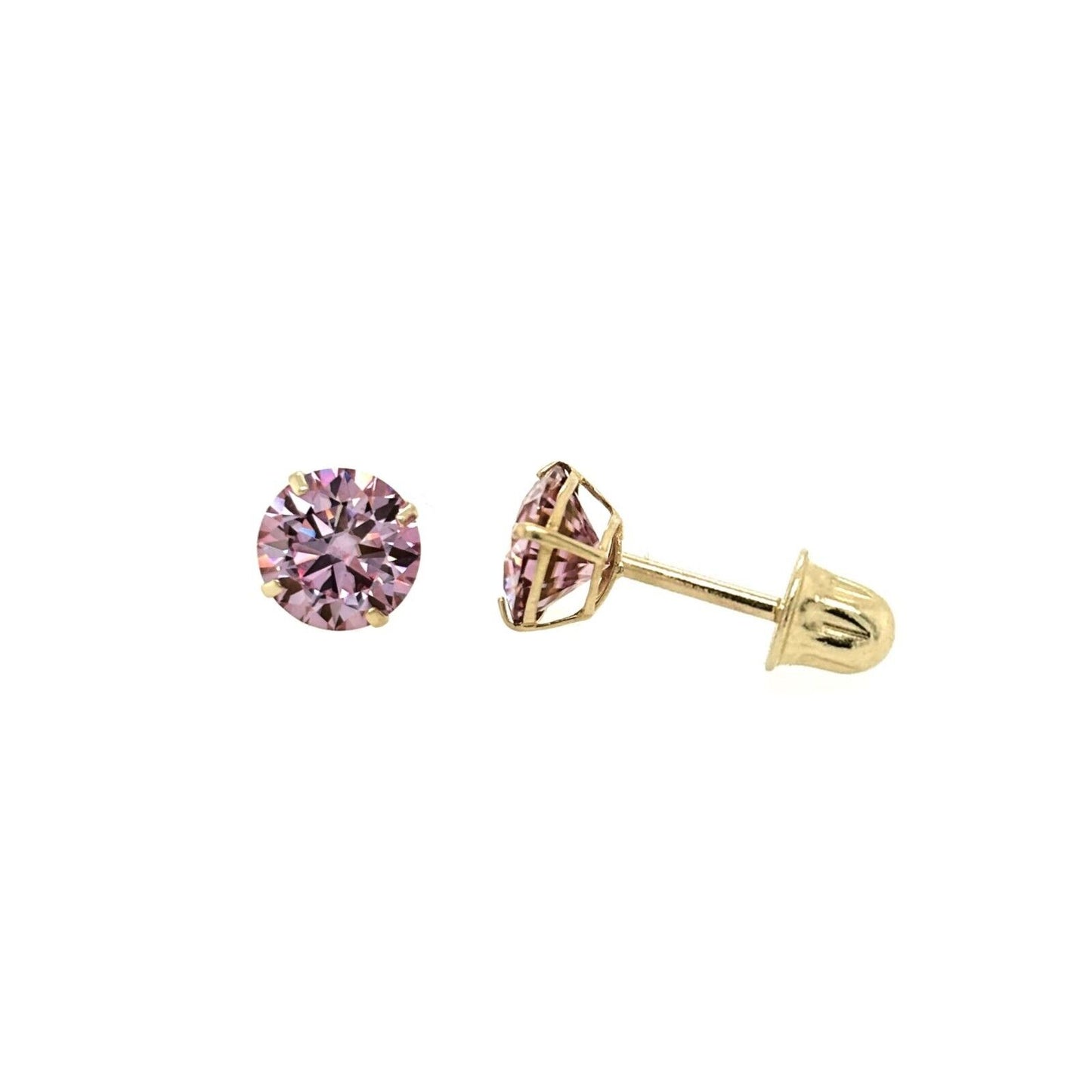 14K Gold GRA Certified D-VVS1 Round Pink Moissanite Screw Back Studs Earrings