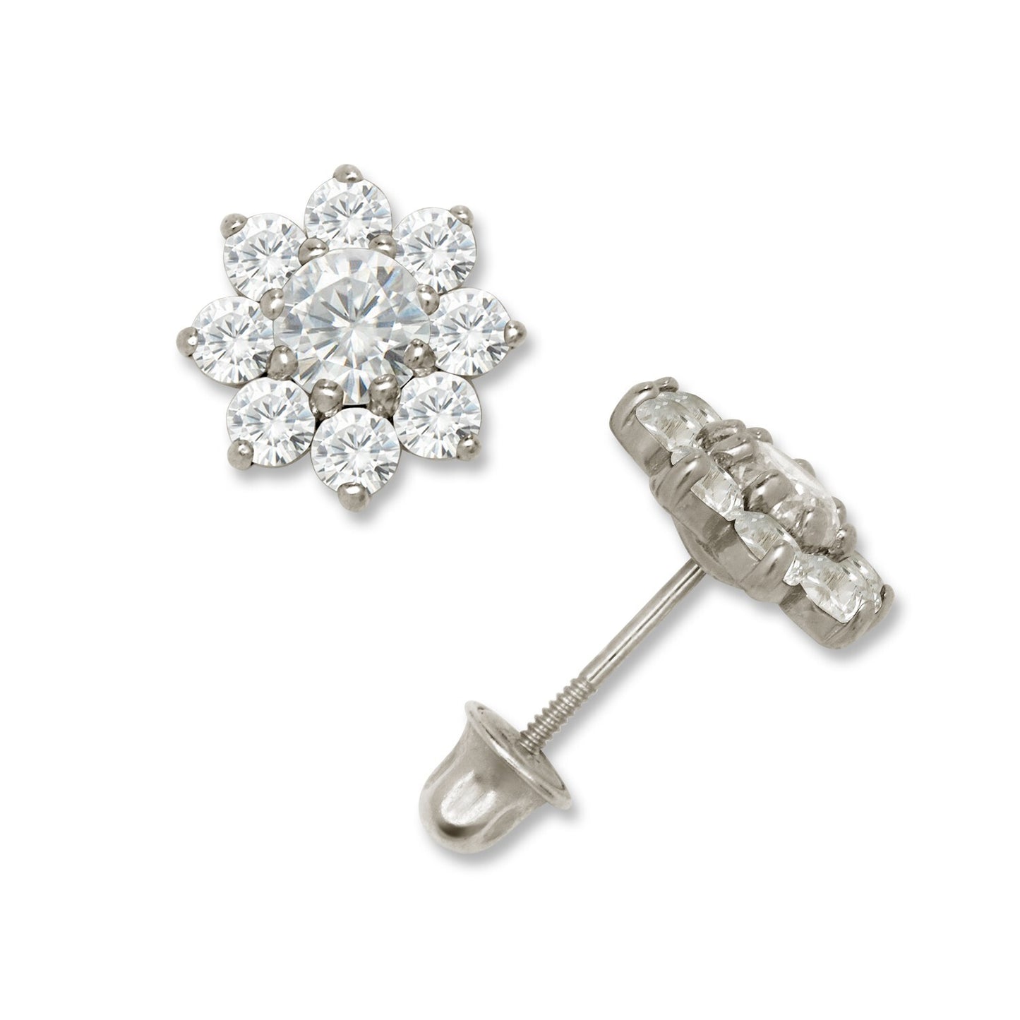 14K Yellow & White Gold Large Beautiful CZ Flower Stud Earrings for Women