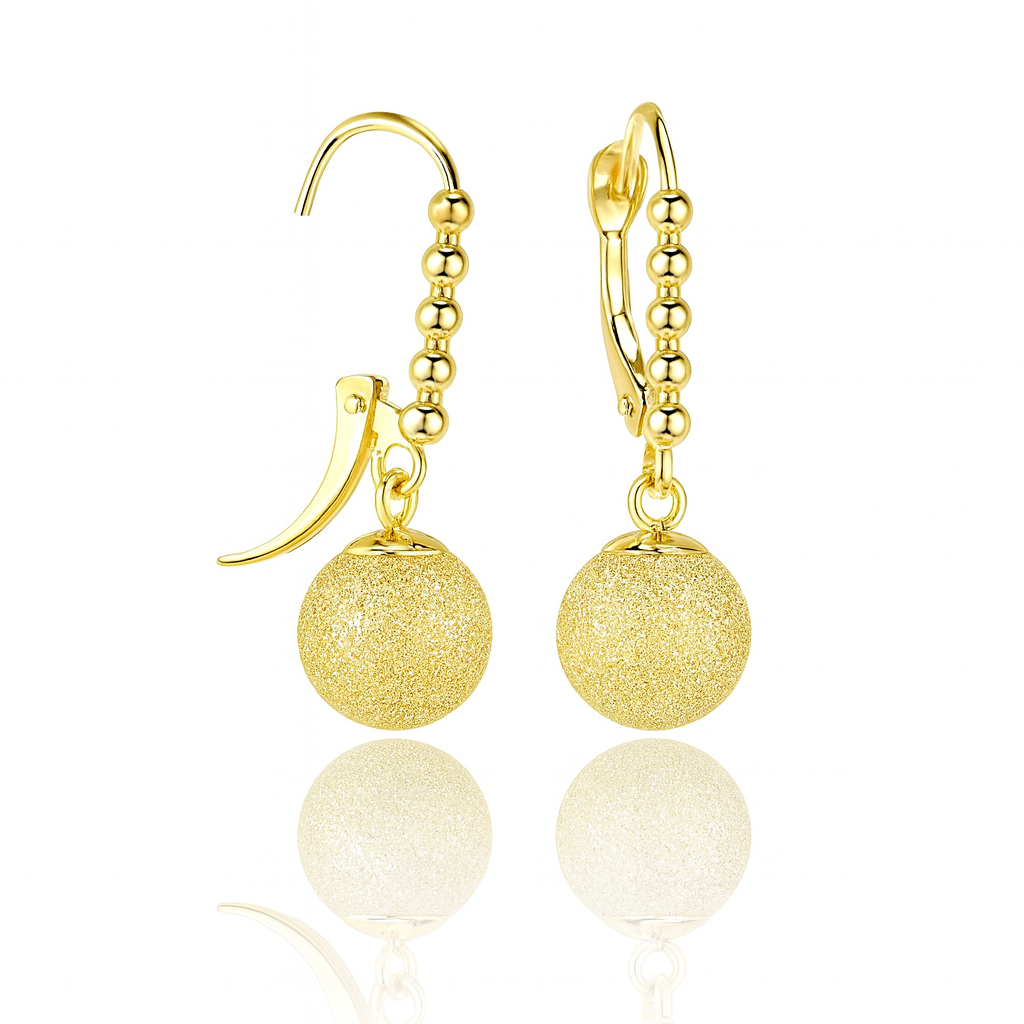 14k Yellow Gold Dangle Laser Cut Ball Leverback Pierced Earrings