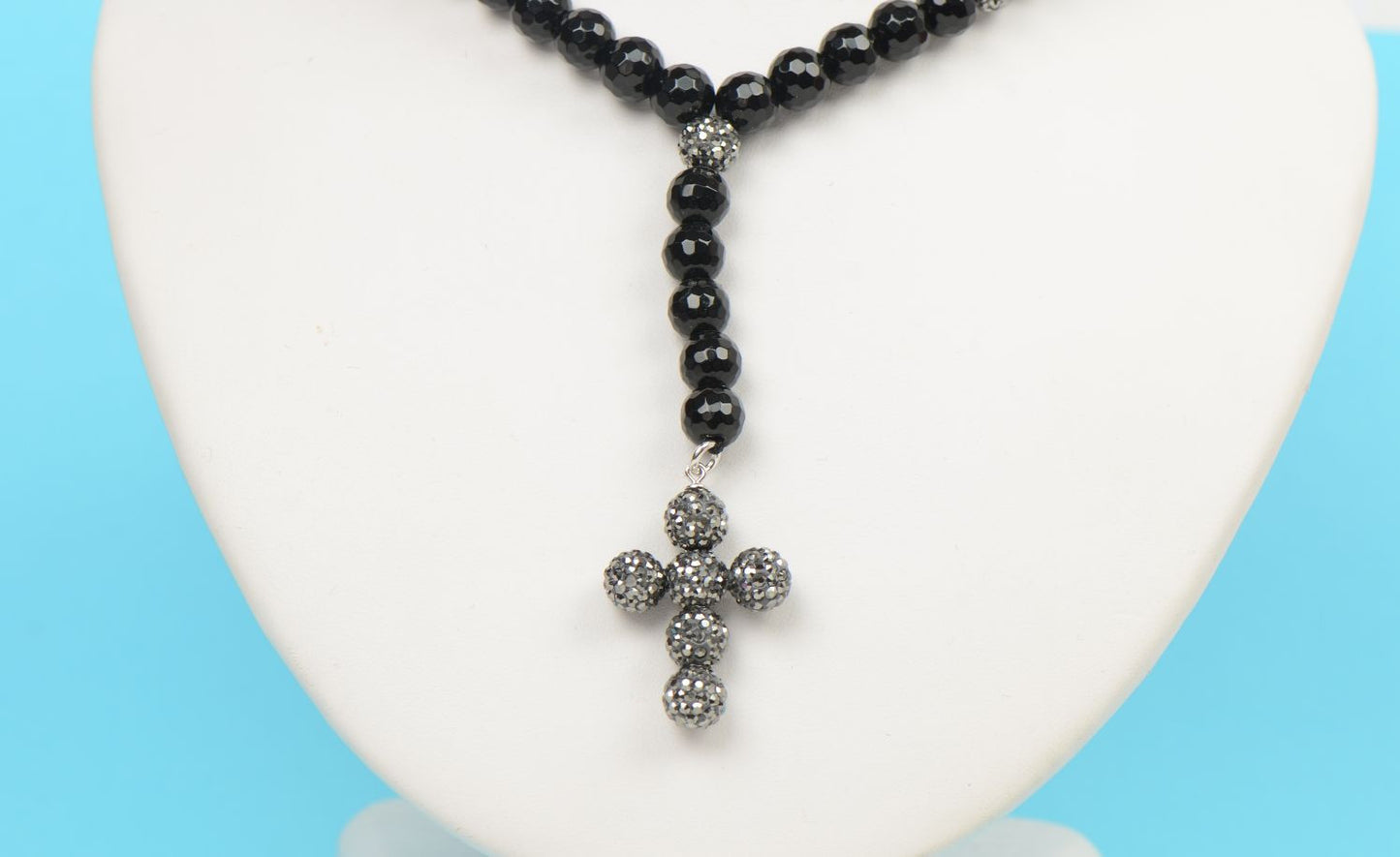 black diamond mens rosary genuine necklace onyx cross chain