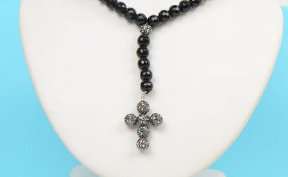 black diamond mens rosary genuine necklace onyx cross chain