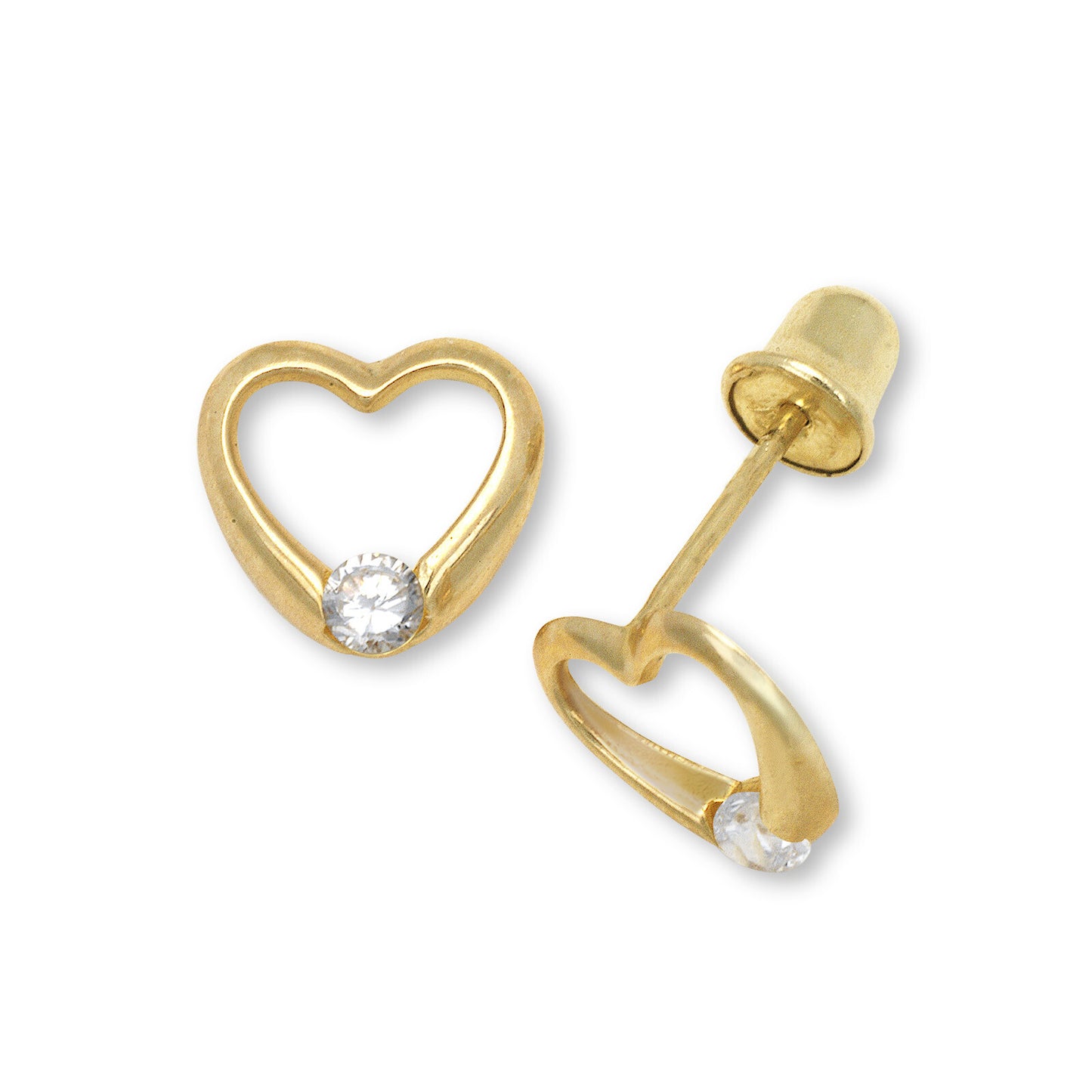 14k Yellow Gold CZ Open Heart Stud Earrings