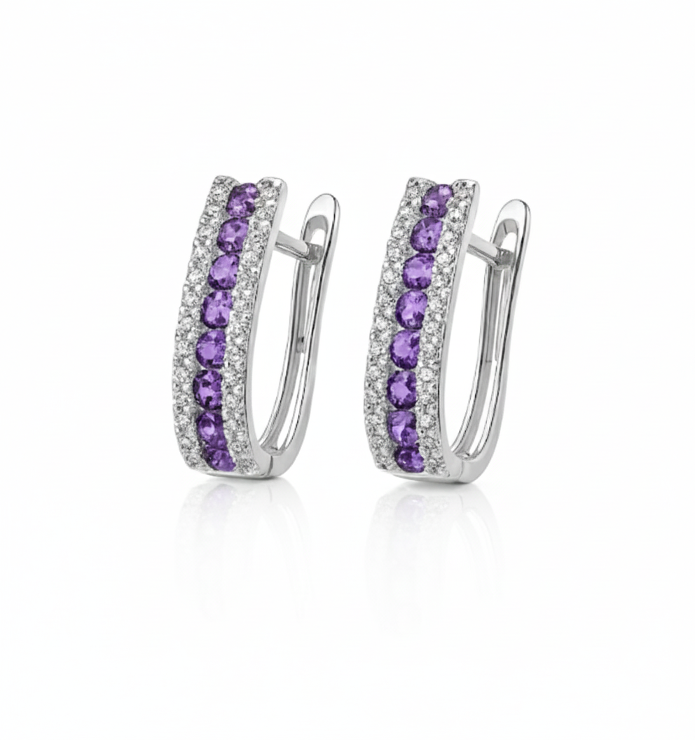 14k White Gold CZ Birthstone Leverback Earrings