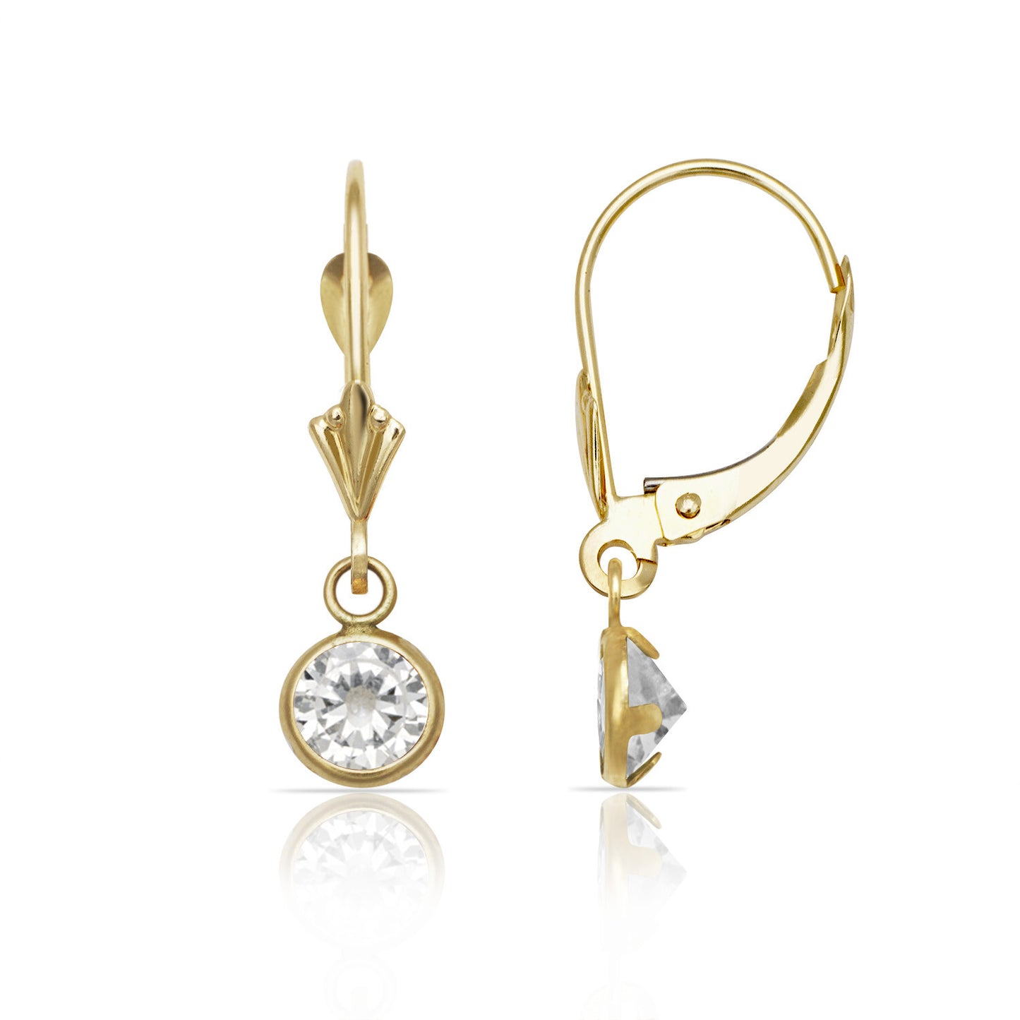 14k Yellow Gold CZ Leverback Earrings