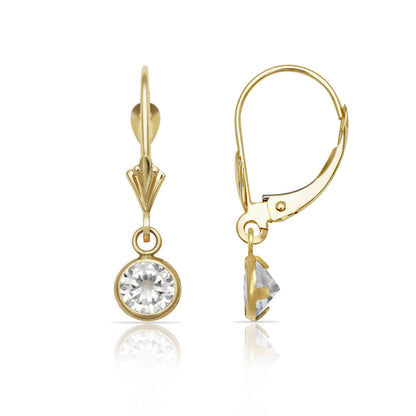 14k Yellow Gold CZ Leverback Earrings