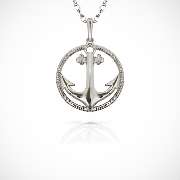 14K Yellow & White Gold Round Anchor Pendant For Women