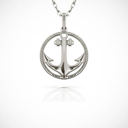 14K Yellow & White Gold Round Anchor Pendant For Women