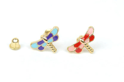 14k Yellow Gold Baby Enamel dragonfly earrings with Screw Back