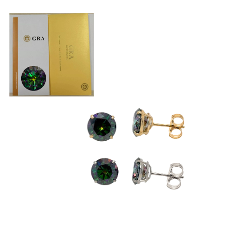 14K Gold GRA Certified D-VVS1 Rainbow Green Moissanite Push Back Studs Earrings