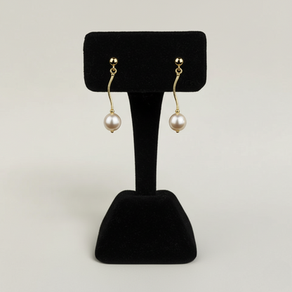14K Yellow Gold Elegant Freshwater Pearl Dangle Earrings for Women