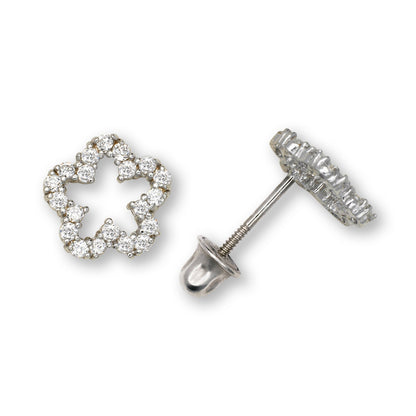 14K Yellow & White Gold  Cubic Zirconia Flower Stud Earrings for Women