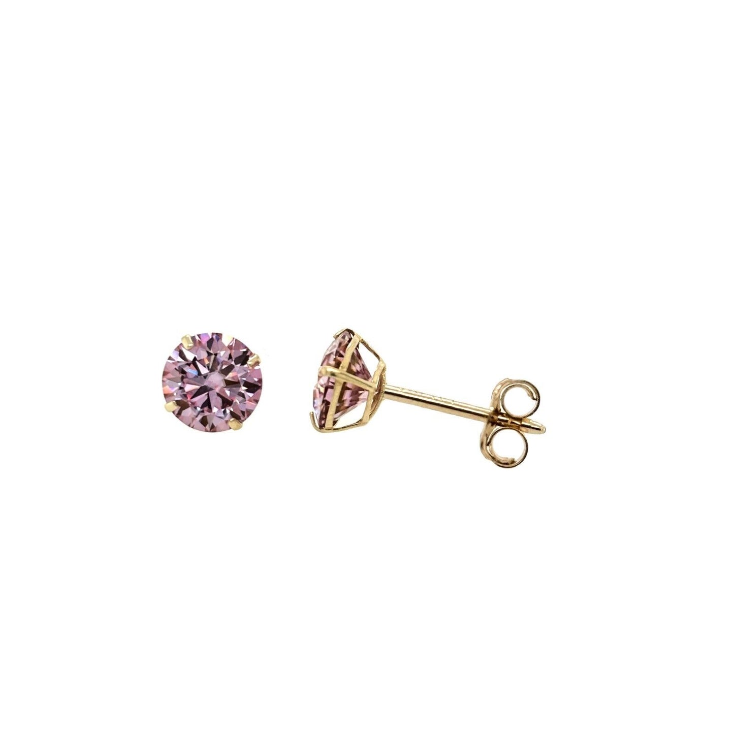 14K Gold GRA Certified D-VVS1 Round Pink Moissanite Push Back Studs Earrings