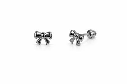 14k solid white yellow gold bow tie stud earrings cz