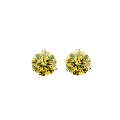 14K Gold GRA CertifiedD-VVS1 Lemon Yellow Moissanite ScrewBack Stud Earrings