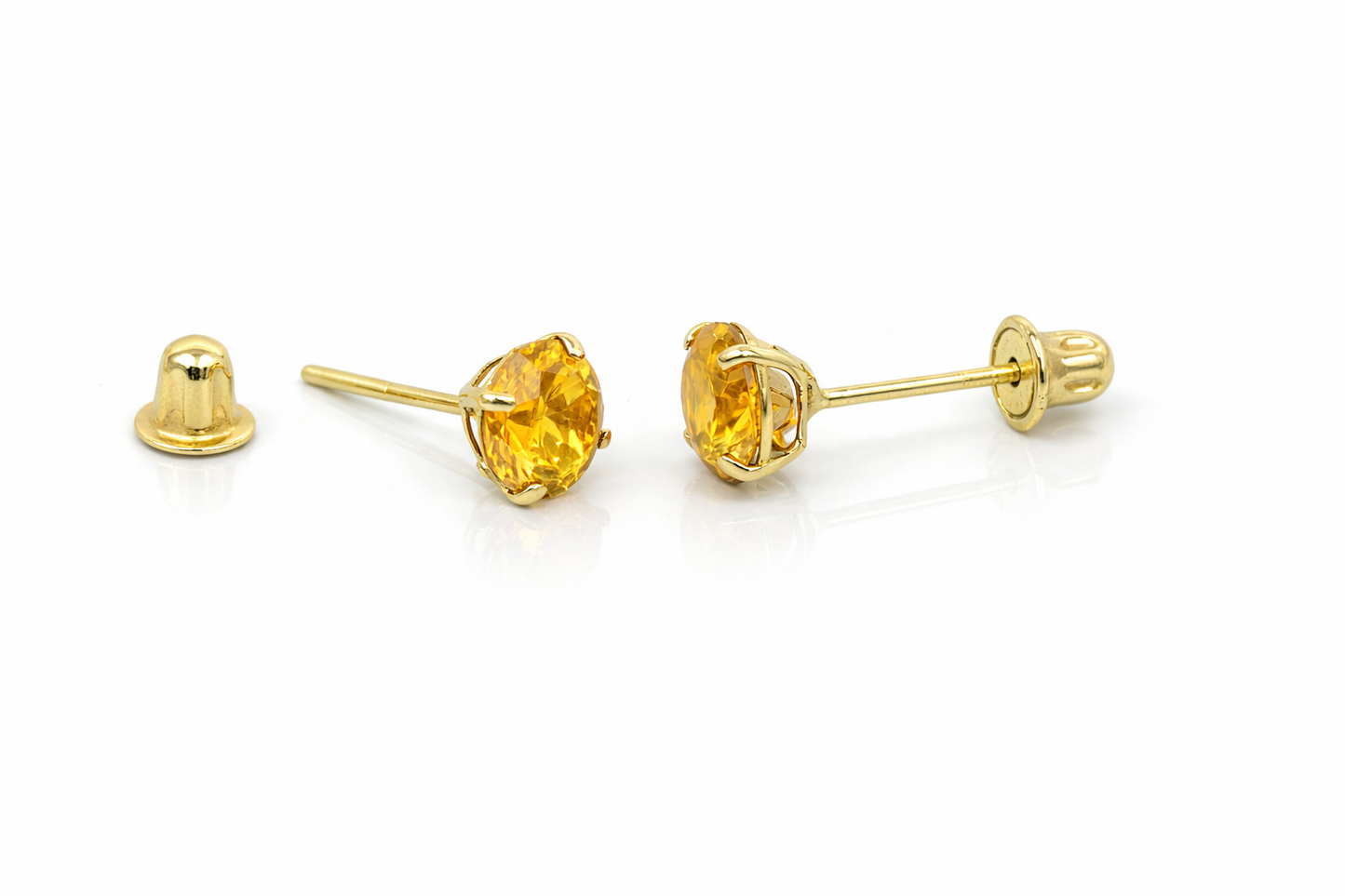 14K Solid Yellow Gold 5mm Round Birthstone screw back Stud Earrings for Women