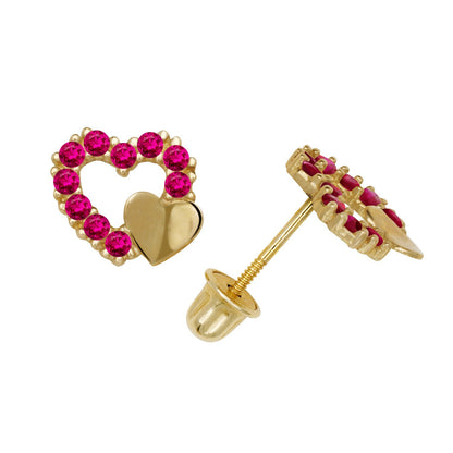 14K Yellow & White Gold  Pretty CZ Heart Shaped Stud Earrings for Women