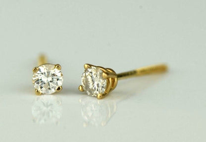 14k Yellow Gold Round Diamond Stud Earring with Screw Back .22 PT TW
