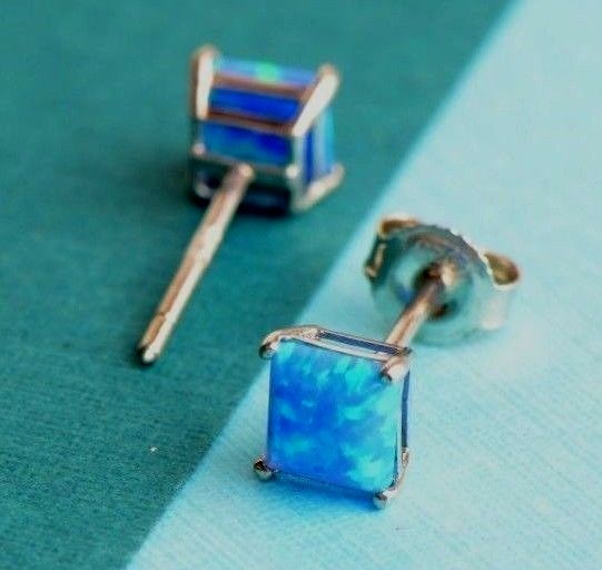 925 Sterling Silver Square Opal stud Earrings