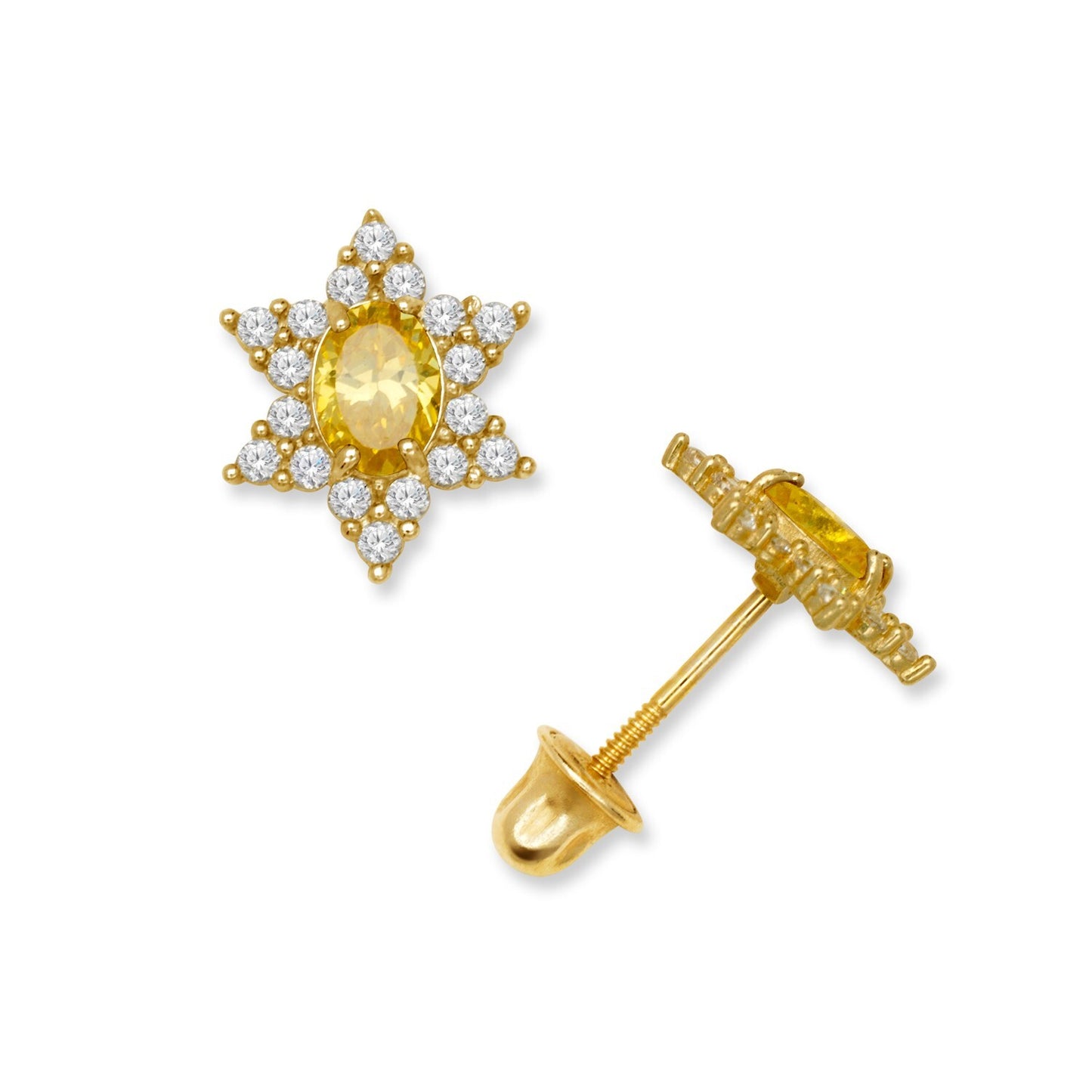 14K Yellow & White Gold Beautiful Star Shaped Stud Earrings for Girls