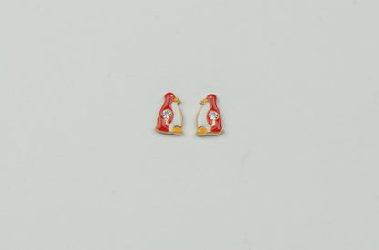 14k Yellow Gold Beautiful Enamel and CZ Penguin Baby Earrings, Screw Back