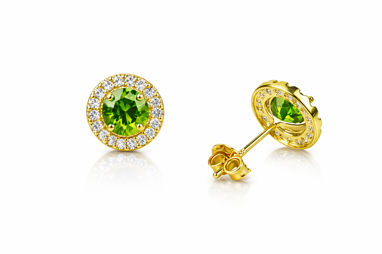 14k Yellow Gold Halo Stud Earrings with Push Back