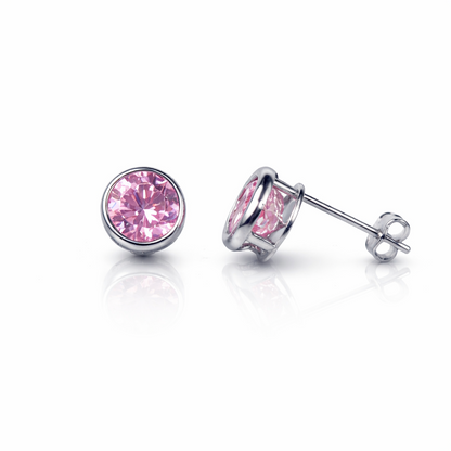 14K Round Bezel Set 6MM Yellow Gold Birthstone Earrings
