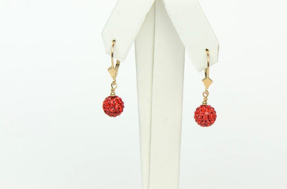 14K Yellow Gold Leverback Dangle Earrings with Genuine Czech Crystals