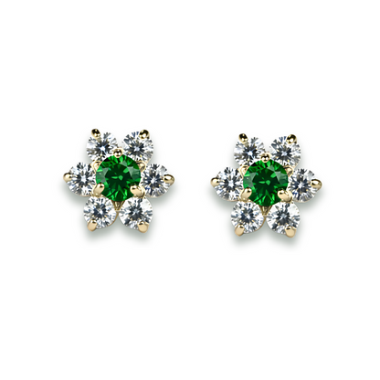 14K Yellow Gold Beautiful Flower CZ Stud Earrings for Women