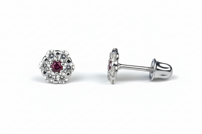 14K White Gold Flower Shaped  Screw Back Stud Earrings for Women