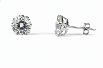 14K Yellow & White Gold Beautiful Round CZ Stud Earrings Basket Setting 2-10mm