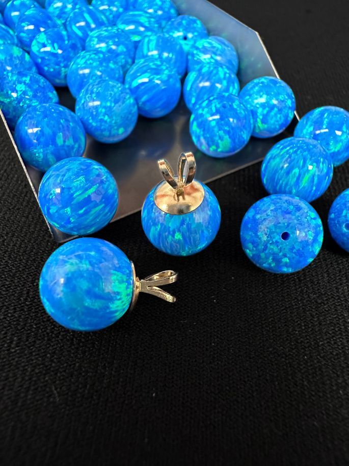 Half Drilled Dark Blue Synthetic Lab Created Opal Round Beads