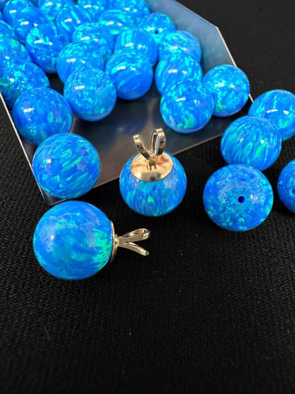 Half Drilled Dark Blue Synthetic Lab Created Opal Round Beads