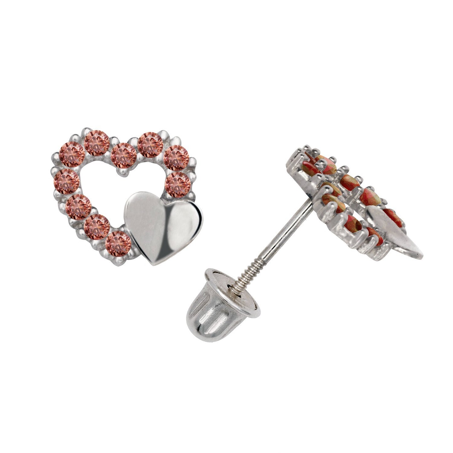 14K Yellow & White Gold  Pretty CZ Heart Shaped Stud Earrings for Women