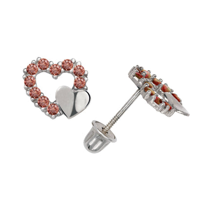 14K Yellow & White Gold  Pretty CZ Heart Shaped Stud Earrings for Women