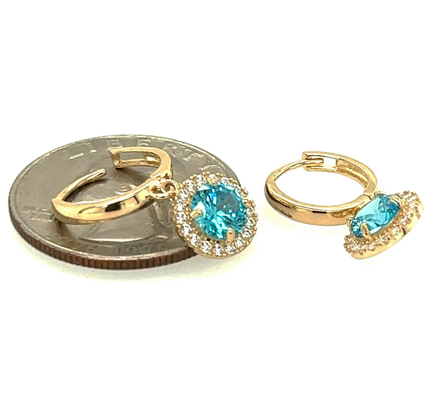 14k Yellow Gold Beautiful Halo Birthstone Round Shaped Huggie Earrings for Women
