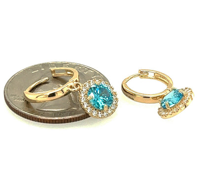 14k Yellow Gold Beautiful Halo Birthstone Round Shaped Huggie Earrings for Women