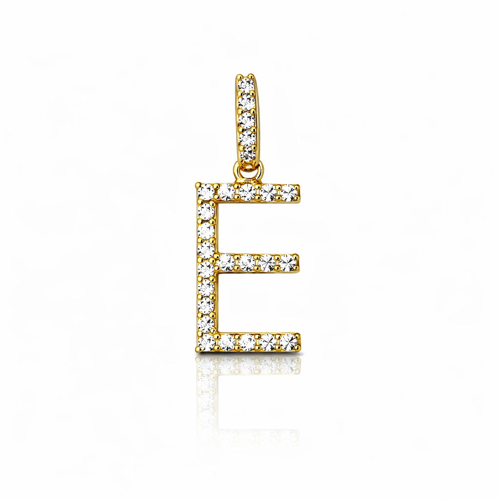 14k Yellow Gold Initial Letter CZ Pendant: Medium