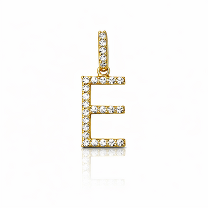 14k Yellow Gold Initial Letter CZ Pendant: Medium